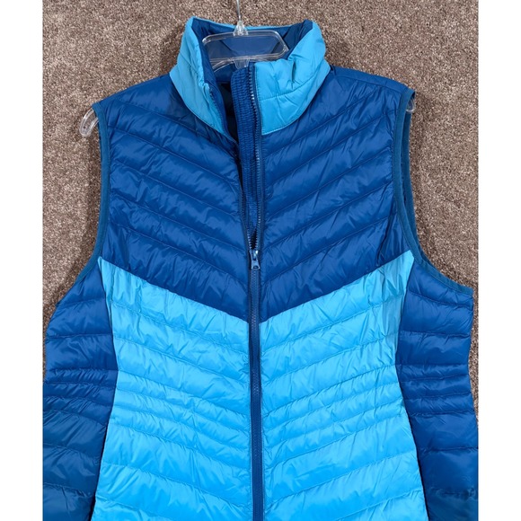 Lands End Womens Puffer Vest Blue Light Blue Colorblock Quilted Zip Up XL - Picture 2 of 8